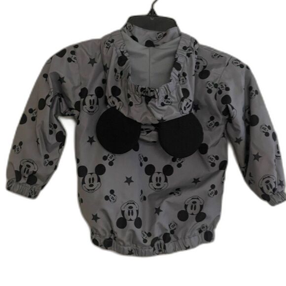 Disney Mickey Mouse Windbreaker Jacket Boys 3T Grey Full Zip Hood w/ Ears Coat - Picture 3 of 7